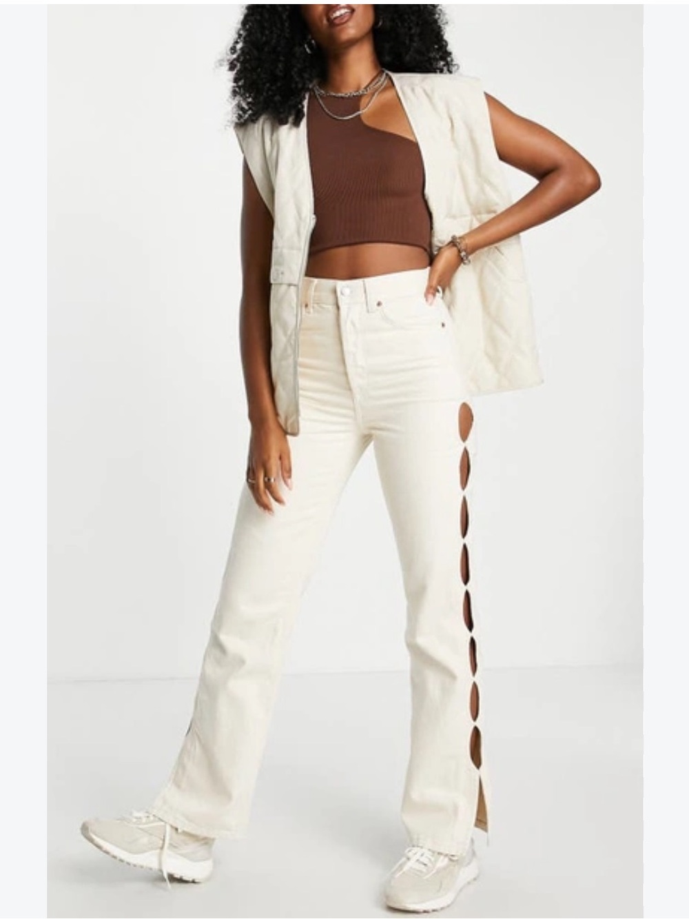 Topshop Kort High-Rise Side Cutout Jeans Cream W25